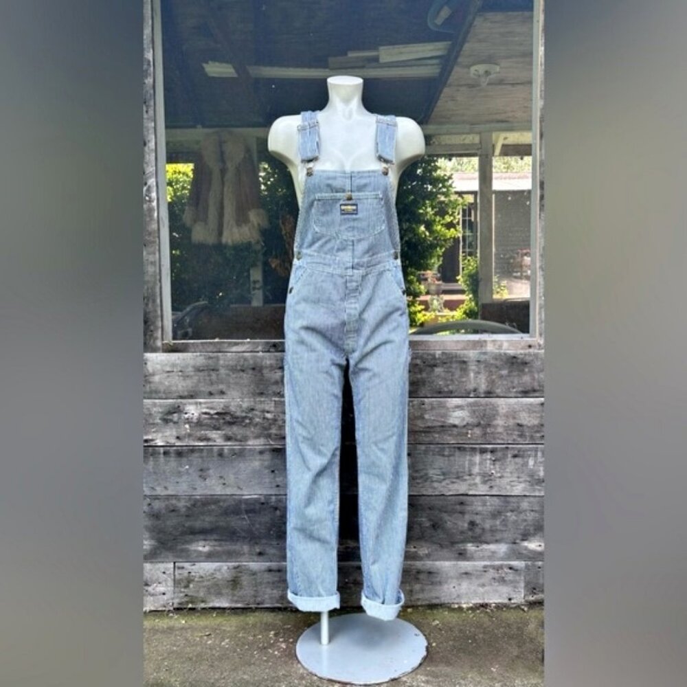 Vintage OshKosh B'Gosh Womens Pin Stripe Denim Vestback Bib Overalls~26x33~USA